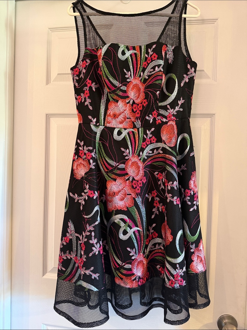Aiden Black Floral Mesh Fit-and-Flare Dress